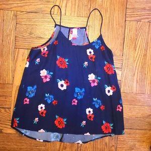 Navy with floral pattern No boundaries Spaghetti strapped top